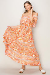HYFVE Floral Off-Shoulder Tie Front Maxi Dress - Elegant Event Wear